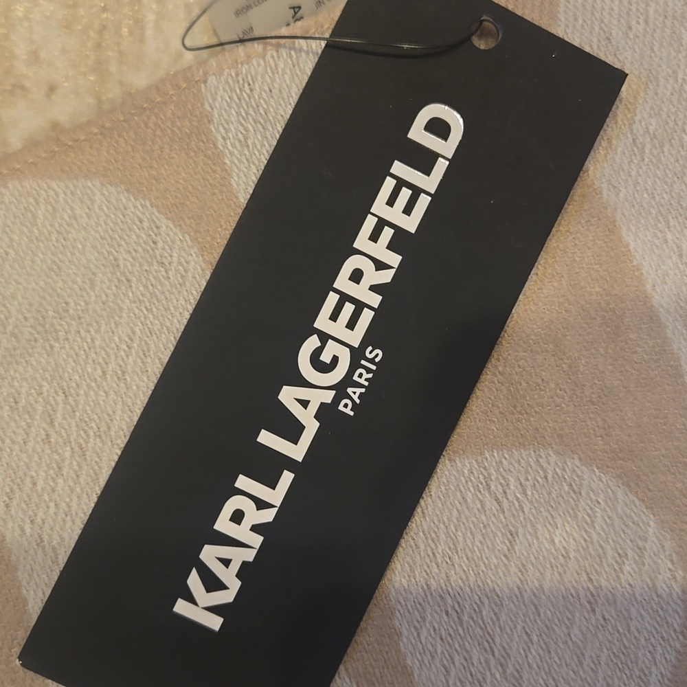 New Karl Lagerfeld Paris Cream/Tan Fringed Edge Oversized Scarf/Wrap - Picture 2 of 9